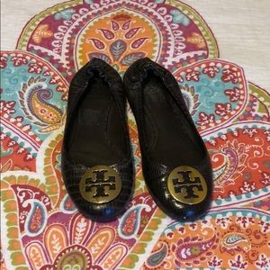 Brown Leather Tory Burch Reva Flats